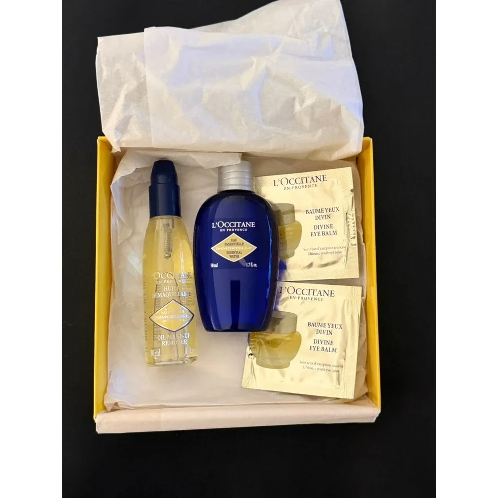 L'Occitane Immortelle Skincare Gift Set Oil Makeup Remover Eye Balm 4pc
